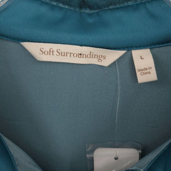 Soft Surroundings NWT velvet boyfriend button down tunic top Size L teal stretch - Picture 5 of 8